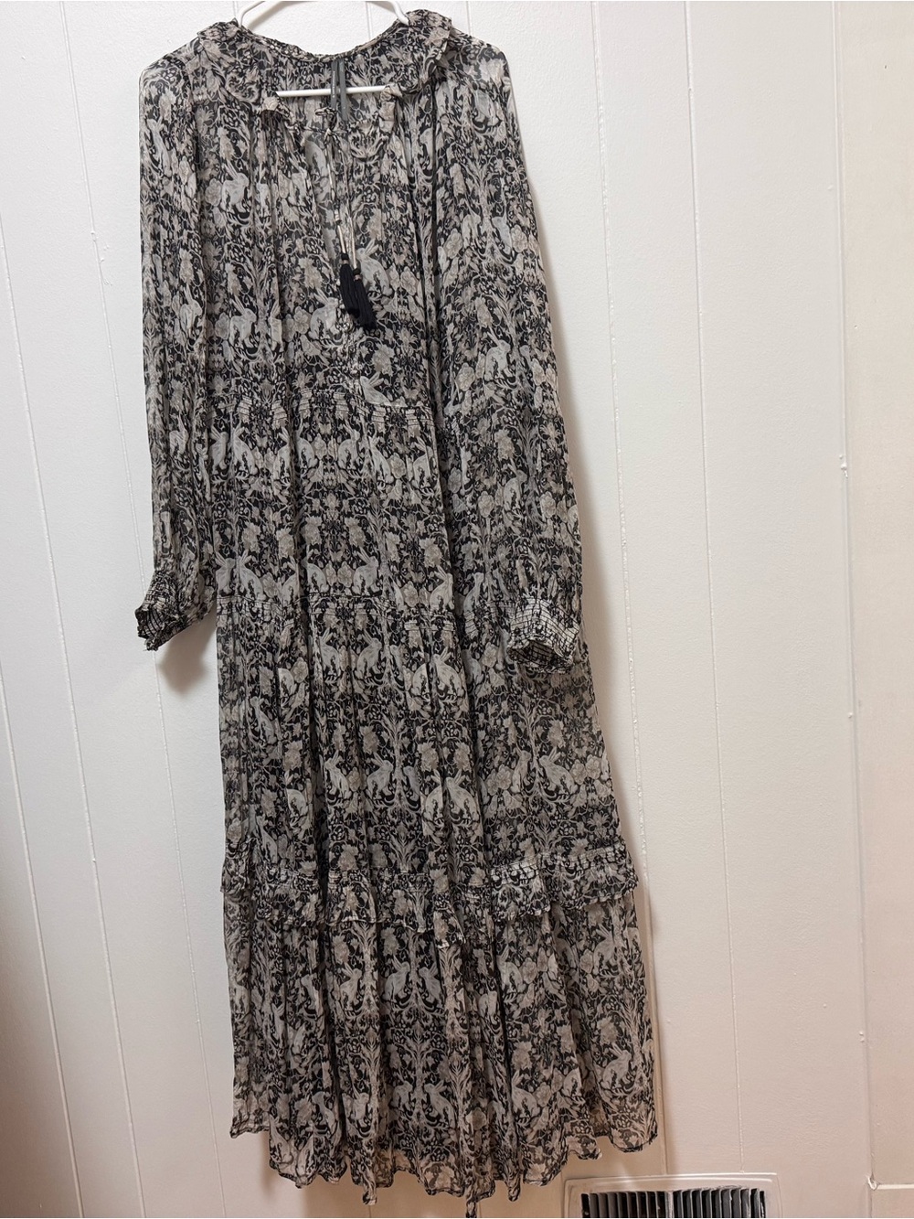 Anthropologie The Marais in Black White Rabbit Print Chiffon Maxi Dress Large - Picture 5 of 12